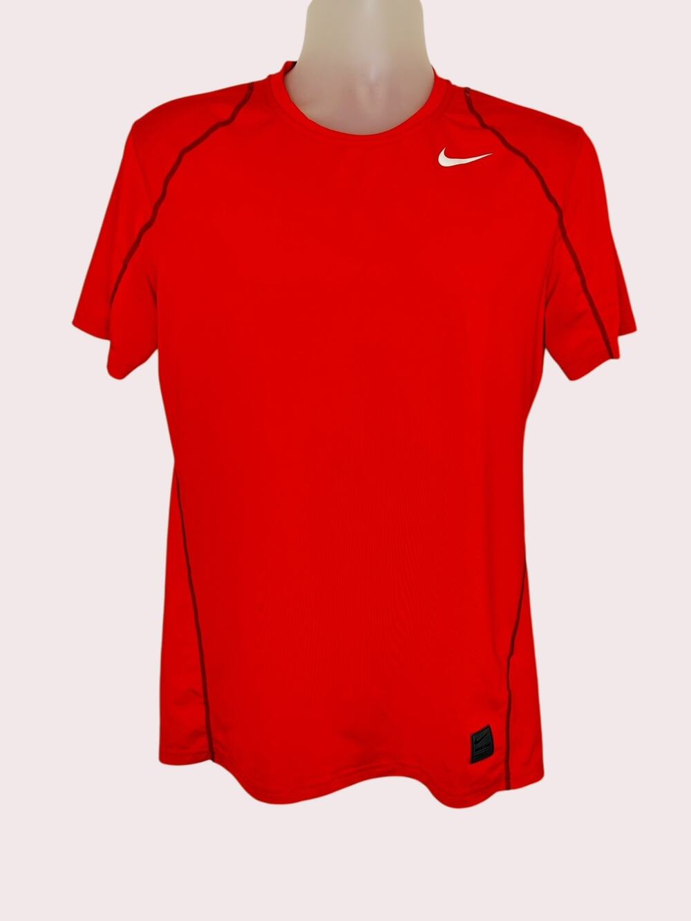 Nike Pro Dri-Fit Fitted Athletic T-Shirt Red Contrast Stitching Medium Stretch